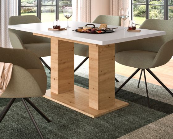 Esstisch Home-X in wei� und Artisan Eiche Tisch ausziehbar 150 - 190 cm
