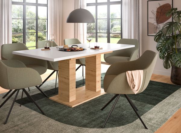 Esstisch Home-X in wei� und Artisan Eiche Tisch ausziehbar 150 - 190 cm