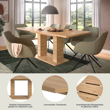 Esstisch Home-X in Artisan Eiche Tisch ausziehbar 150 - 190 cm