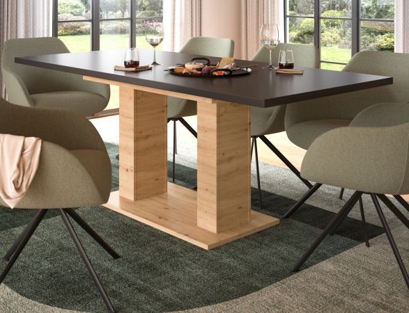 Esstisch Home-X in grau und Artisan Eiche Tisch ausziehbar 150 - 190 cm