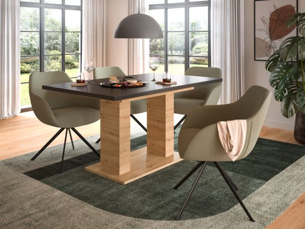 Esstisch Home-X in grau und Artisan Eiche Tisch ausziehbar 150 - 190 cm