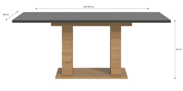 Esstisch Home-X in grau und Artisan Eiche Tisch ausziehbar 150 - 190 cm