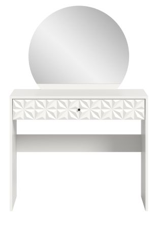 Schminktisch Relief in wei� Hochglanz mit 3-D Struktur Kosmetiktisch mit Spiegel 90 cm