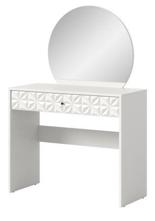 Schminktisch Relief in wei� Hochglanz mit 3-D Struktur Kosmetiktisch mit Spiegel 90 cm