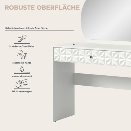 Schminktisch Relief in wei� Hochglanz mit 3-D Struktur Kosmetiktisch mit Spiegel 90 cm