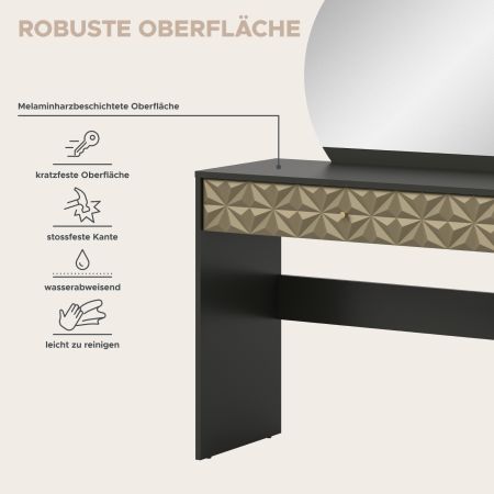 Schminktisch Relief in schwarz und Gold mit 3-D Struktur Kosmetiktisch mit Spiegel 90 cm