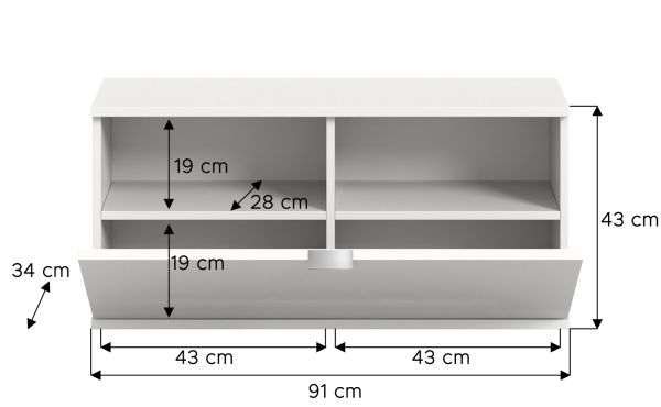 Schuhschrank SystemX in wei� Hochglanz Flur Diele Kommode 91 cm