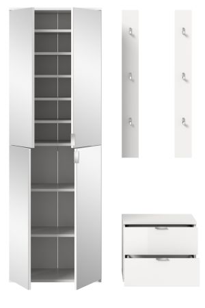 Garderobe Set 4-teilig SystemX in wei� Hochglanz Garderobenkombination 128 cm