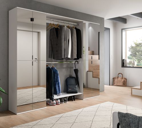 Garderobenschrank mit Spiegelt�r SystemX in wei� Schuhschrank 232 x 193 cm