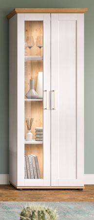 Vitrine Mirano in wei� L�rche und Eiche Artisan Landhaus Vitrinenschrank 64 x 161 cm