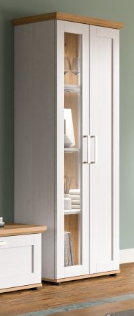 Vitrine Mirano in wei� L�rche und Eiche Artisan Landhaus Vitrinenschrank 64 x 161 cm
