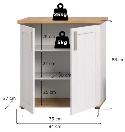 Kommode Mirano in wei� L�rche und Eiche Artisan Landhaus Highboard 84 x 88 cm