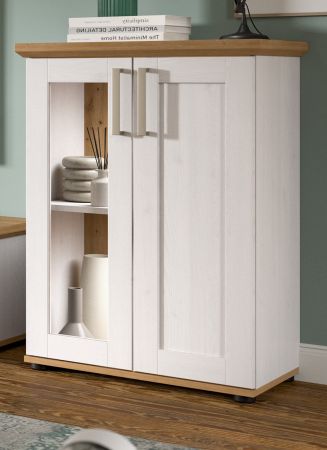 Vitrine Mirano in wei� L�rche und Eiche Artisan Landhaus Highboard 64 x 88 cm