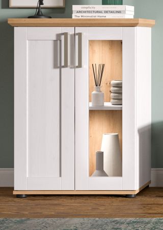 Vitrine Mirano in wei� L�rche und Eiche Artisan Landhaus Highboard 64 x 88 cm