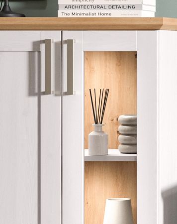 Vitrine Mirano in wei� L�rche und Eiche Artisan Landhaus Highboard 64 x 88 cm