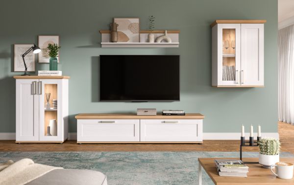 Vitrine Mirano in wei� L�rche und Eiche Artisan Landhaus Highboard 64 x 88 cm