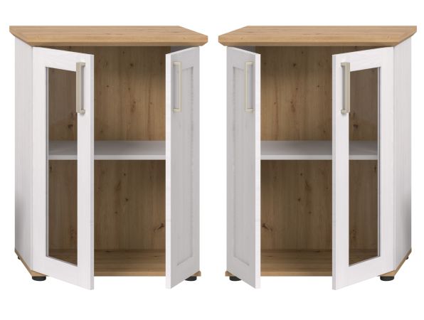 Vitrine Mirano in wei� L�rche und Eiche Artisan Landhaus Highboard 64 x 88 cm