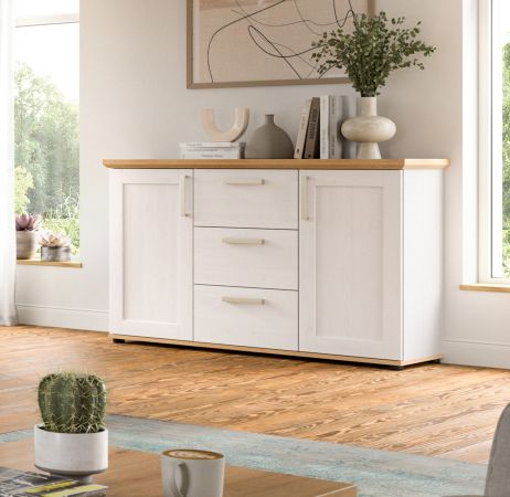 Sideboard Mirano in wei� L�rche und Eiche Artisan Landhaus Kommode 129 cm