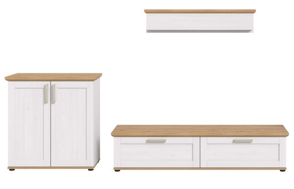Wohnwand Mirano in wei� L�rche und Eiche Artisan Landhaus Wohnkombination 3-teilig 260 cm