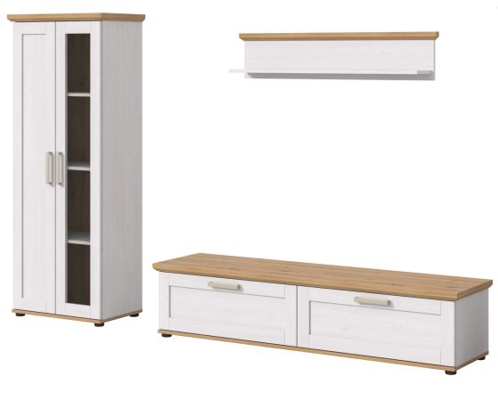 Wohnwand Mirano in wei� L�rche und Eiche Artisan Landhaus Wohnkombination 3-teilig 240 cm