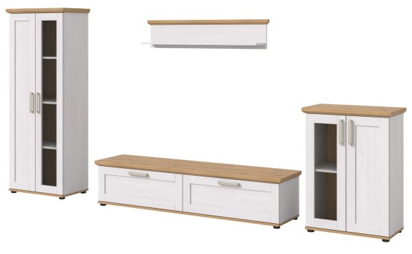 Wohnwand Mirano in wei� L�rche und Eiche Artisan Landhaus Wohnkombination 4-teilig 316 cm