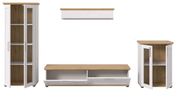 Wohnwand Mirano in wei� L�rche und Eiche Artisan Landhaus Wohnkombination 4-teilig 316 cm