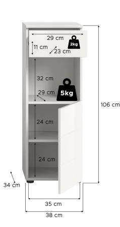 Badezimmer Kommode Larik in wei� Hochglanz Badschrank 38 x 106 cm