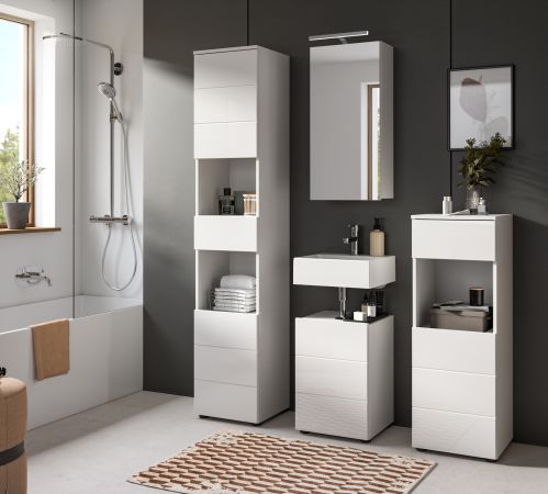 Badezimmer Kommode Larik in wei� Hochglanz Badschrank 38 x 106 cm