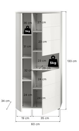 Badezimmer Midischrank Larik in wei� Hochglanz Badschrank 60 x 131 cm