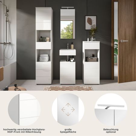 Badm�bel Set 4-teilig Larik in wei� Hochglanz Badkombination 144 x 190 cm