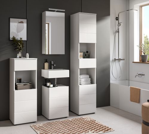 Badm�bel Set 4-teilig Larik in wei� Hochglanz Badkombination 144 x 190 cm