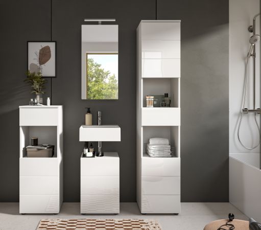 Badm�bel Set 4-teilig Larik in wei� Hochglanz Badkombination 144 x 190 cm