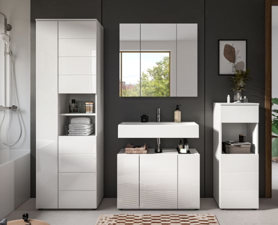 Badm�bel Set 4-teilig Larik in wei� Hochglanz Badkombination 210 x 190 cm