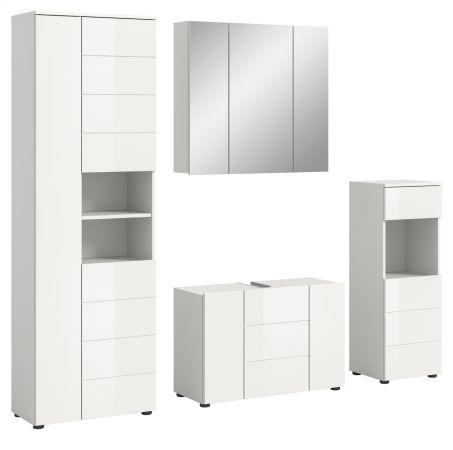 Badm�bel Set 4-teilig Larik in wei� Hochglanz Badkombination 210 x 190 cm