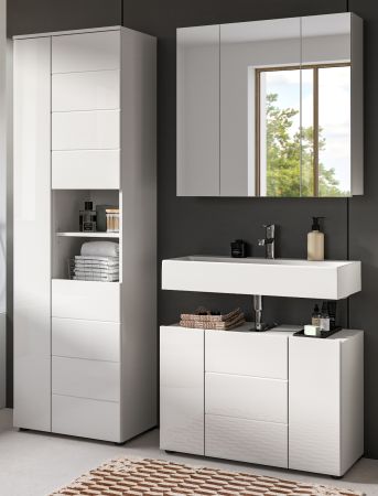 Badm�bel Set 3-teilig Larik in wei� Hochglanz Badkombination 157 x 190 cm