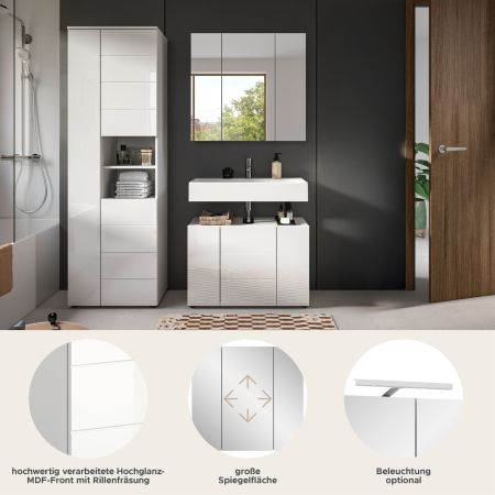 Badm�bel Set 3-teilig Larik in wei� Hochglanz Badkombination 157 x 190 cm