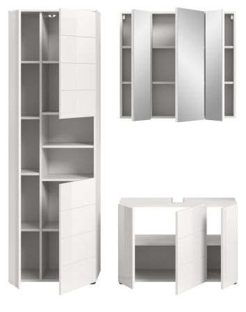 Badm�bel Set 3-teilig Larik in wei� Hochglanz Badkombination 157 x 190 cm