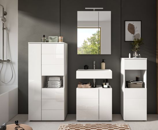 Badm�bel Set 4-teilig Larik in wei� Hochglanz Badkombination 188 x 190 cm