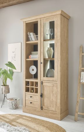 Vitrine Dorset in Eiche Gold Landhaus Vitrinenschrank 105 x 214 cm, Soft-Close