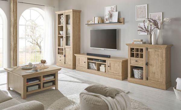Vitrine Dorset in Eiche Gold Landhaus Vitrinenschrank 105 x 214 cm, Soft-Close