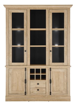 Buffet Dorset in Eiche Gold Landhaus Vitrinenschrank 147 x 214 cm, Soft-Close