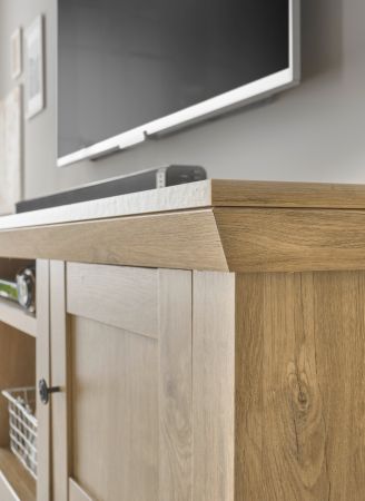 Wohnwand Dorset in Eiche Gold Landhaus Wohnkombination 4-teilig 382 cm, Soft-Close