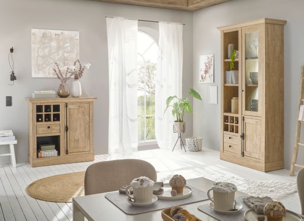 Wohnwand Dorset in Eiche Gold Landhaus Wohnkombination 4-teilig 382 cm, Soft-Close