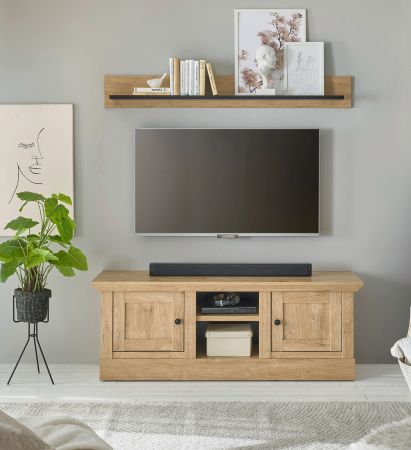 TV-Lowboard und Wandboard Dorset in Eiche Gold Landhaus Set 2-teilig 152 cm, Soft-Close