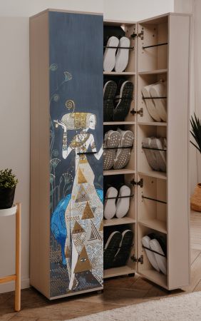 Schuhschrank Logu in Samt Bergonzoli Druck 74 x 182 cm, aufklappbar f�r 30 Paar Schuhe