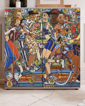 Schuhschrank Logu in Samt Bergonzoli Druck 100 x 110 cm, aufklappbar f�r 24 Paar Schuhe