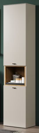 Badezimmer Hochschrank Jardins in Sand / Kaschmir und Eiche, Badschrank 40 x 186 cm mit Soft-Close