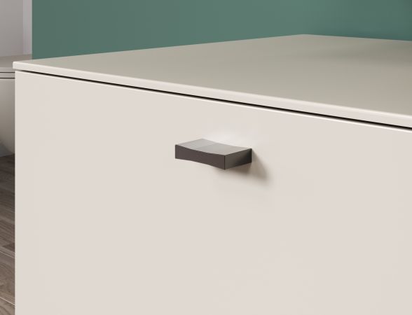 Badezimmer Hochschrank Jardins in Sand / Kaschmir und Eiche, Badschrank 40 x 186 cm mit Soft-Close