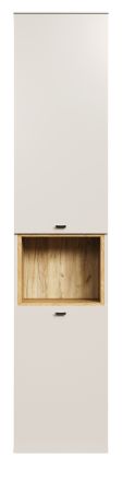 Badezimmer Hochschrank Jardins in Sand / Kaschmir und Eiche, Badschrank 40 x 186 cm mit Soft-Close