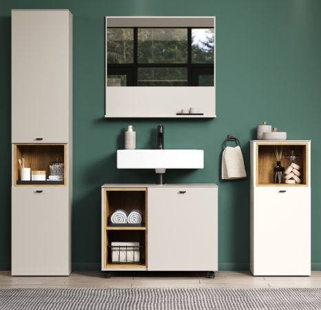 Badezimmer Spiegel Jardins in Kaschmir / Sand, Badspiegel mit Ablage 80 x 74 cm